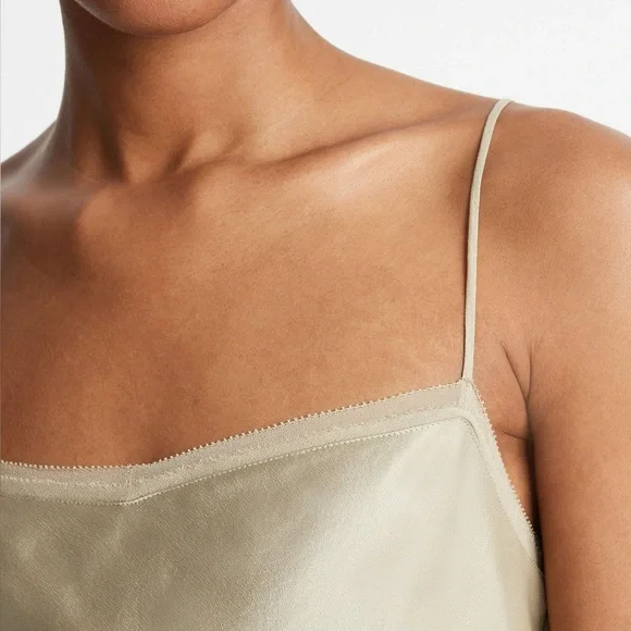 New! Vince Chiffon-Trim 100% Silk Camisole Adjustable Spaghetti Straps - Picture 3 of 8